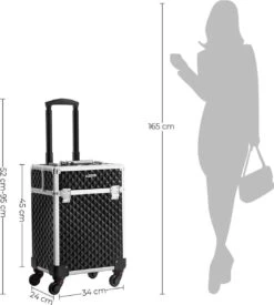 Cosmetische Koffer, Trolley, Make-up Case Met Handvat, 4 Universele Wielen, 4 Uitschuifbare Dienbladen, Make-up Tas, Voor Reizen, Zwart -Cosmeticawinkel 1077x1200 3