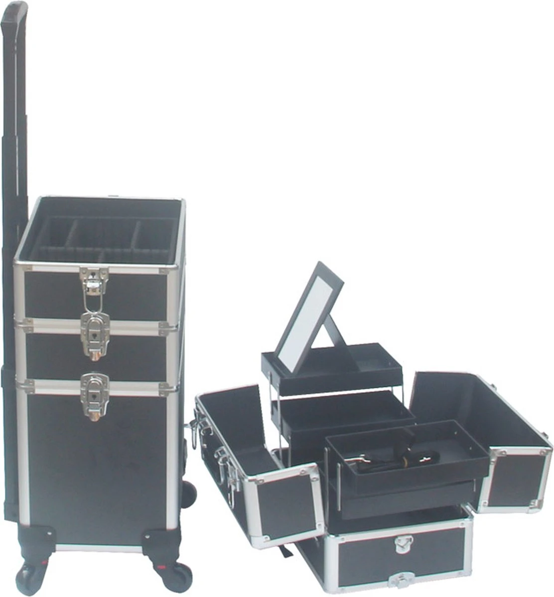 VDD Aluminium Visagie Kappers Koffer Trolley - Make-up Schmink Nagel Koffer Trolley - Zwart 6 VDD Aluminium Visagie Kappers Koffer Trolley - Make-up Schmink Nagel Koffer Trolley - Zwart - Afbeelding 4