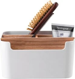 Altom Design Badkamer Orginazer 5-vaks - Gemaakt Van Ecologisch Bamboe - 18 X 14,5 X 9,5 Cm - Wit Bruin - Natura Line - Bamboo - Make-up Opbergbox -Cosmeticawinkel 1132x1200 5