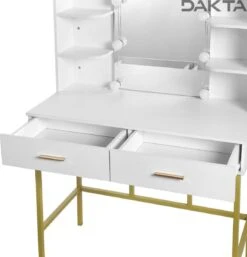 Dakta ® Luxe Make-Up Tafel Met Spiegel Met Verlichting | 2 Lades | Wit En Goud | Kaptafel -Cosmeticawinkel 1155x1200 3
