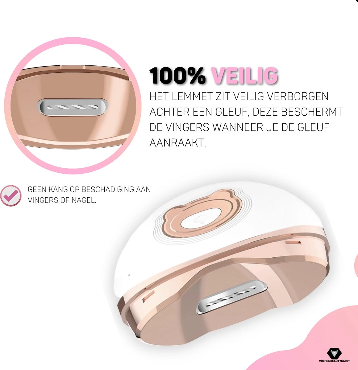 Vulpes BeautyCare® Elektrische Nagelknipper - Nagelschaar Met Opvangbakje – Veilige Nagelschaar Voor Baby’s, Kinderen, Volwassenen En Ouderen - Draadloos En Geruisloos – USB-Oplaadbaar – Rosé / Wit 5 Vulpes BeautyCare® Elektrische Nagelknipper - Nagelschaar Met Opvangbakje – Veilige Nagelschaar Voor Baby’s, Kinderen, Volwassenen En Ouderen - Draadloos En Geruisloos – USB-Oplaadbaar – Rosé / Wit - Afbeelding 3