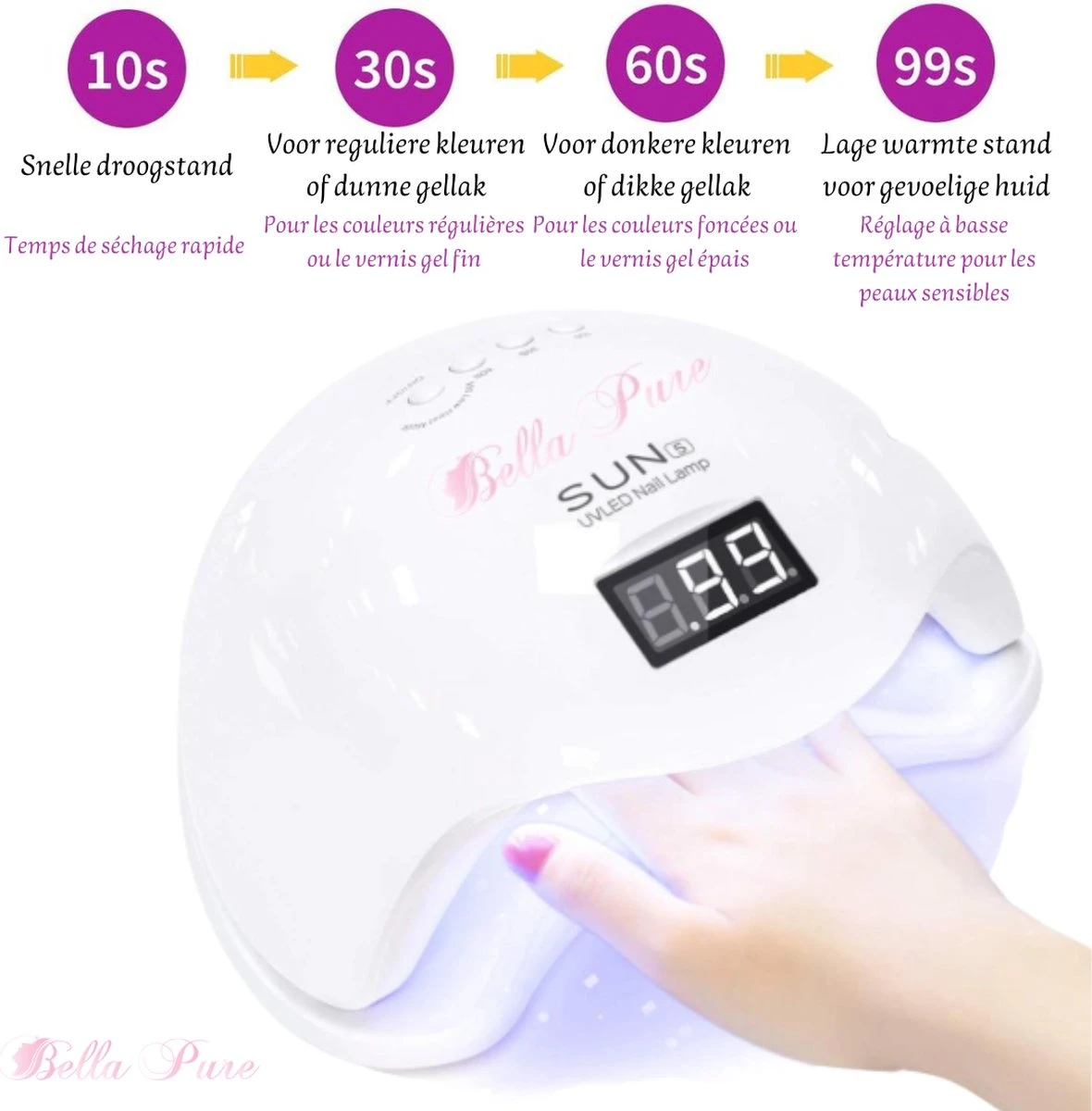 Bella Pure 48W Nageldroger - Vinger- En Teennagels - Bewegingssensor En Timer - 24 LED's 6 Bella Pure 48W Nageldroger - Vinger- En Teennagels - Bewegingssensor En Timer - 24 LED's - Afbeelding 4