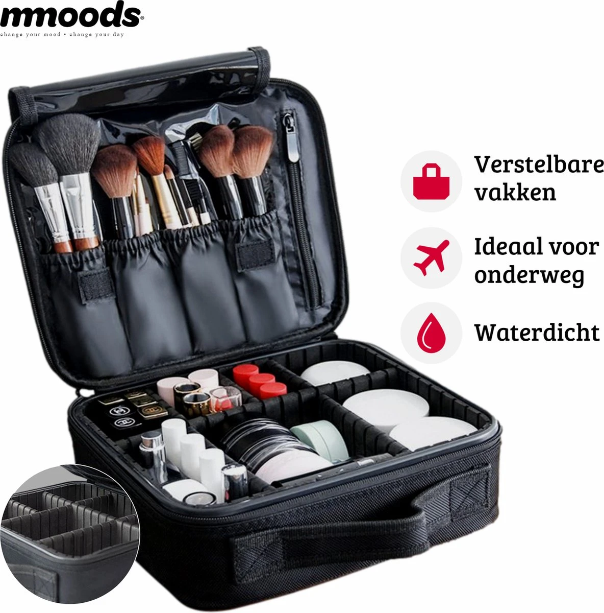 Mmoods Make-up Koffer – Make Up Tas Reizen – Makeup Organizer Verstelbaar -Beautycase Waterdicht – Make-up Tasje Voor Onderweg – Toilettas Voor Cosmetica Zwart 3 Mmoods Make-up Koffer – Make Up Tas Reizen – Makeup Organizer Verstelbaar -Beautycase Waterdicht – Make-up Tasje Voor Onderweg – Toilettas Voor Cosmetica Zwart