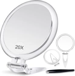 5 Inch, 20x Vergrotende Spiegel, Tweezijdige Spiegel, 20X/1x Vergroting, Opvouwbare Make-upspiegel Met Handheld/standaard, Gebruik Voor Make-up Toepassing, Pincet, En Mee-eter/smetverwijdering. (zilver) -Cosmeticawinkel 1192x1200 9