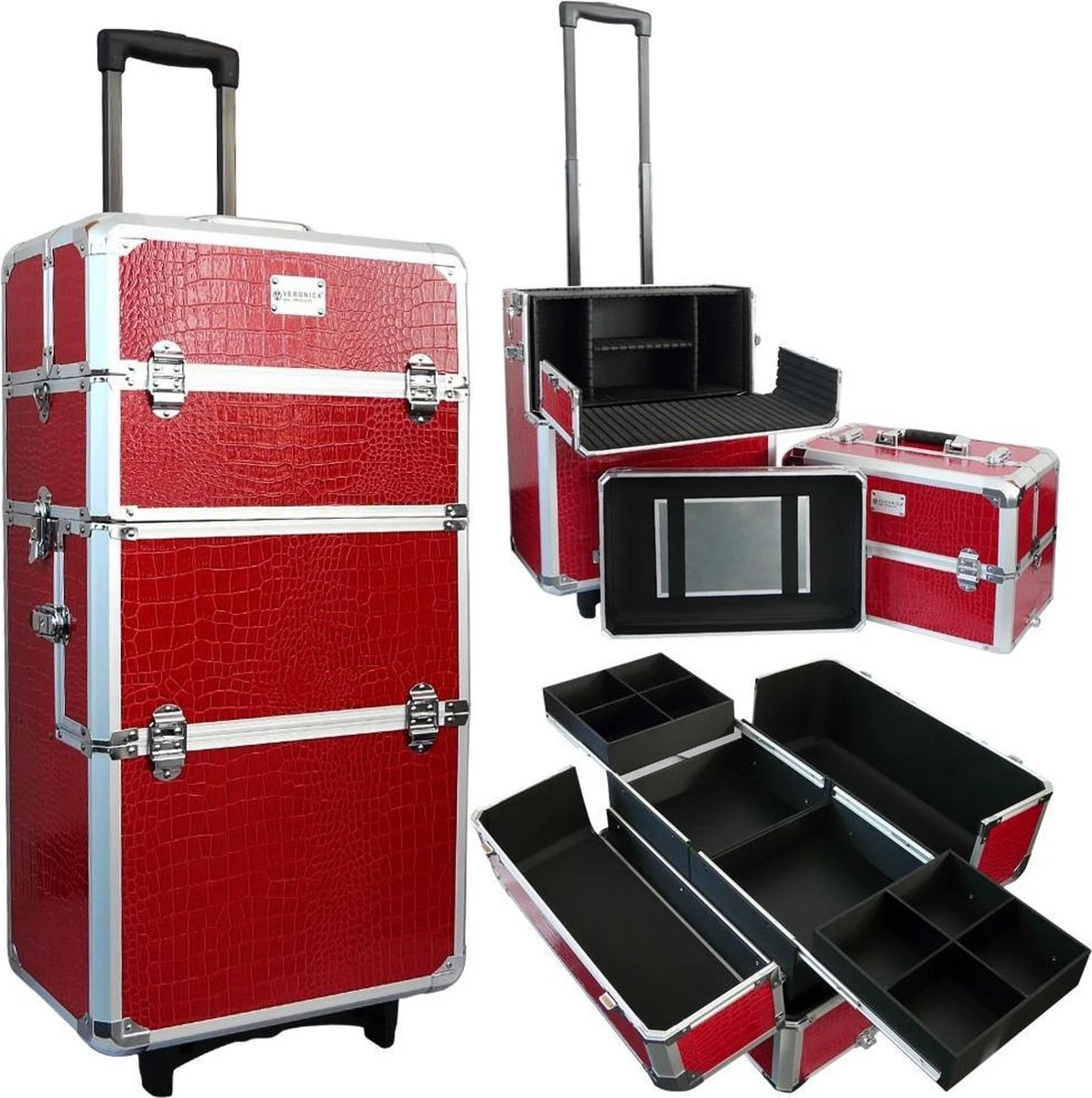 Veronica NAIL-PRODUCTS Aluminium Nagel Trolley 3 In 1 CROCO ROOD, Pedicure, Manicure. Ook Als Sinterklaas Trolley, Trolly, Koffer! 3 Veronica NAIL-PRODUCTS Aluminium Nagel Trolley 3 In 1 CROCO ROOD, Pedicure, Manicure. Ook Als Sinterklaas Trolley, Trolly, Koffer!
