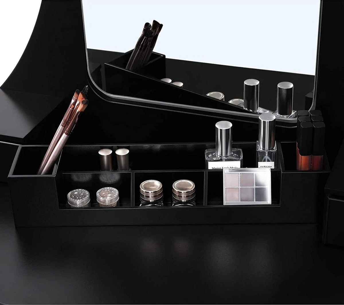 Merkloos Kaptafel, Kaptafel Met Grote Spiegel Zonder Frame, Toilettafel, Kaptafel, Voor Make-up, Gewatteerde Kruk, 5 Laden, Verplaatsbare Opbergdoos, Zwart RDT25BK 11 Merkloos Kaptafel, Kaptafel Met Grote Spiegel Zonder Frame, Toilettafel, Kaptafel, Voor Make-up, Gewatteerde Kruk, 5 Laden, Verplaatsbare Opbergdoos, Zwart RDT25BK - Afbeelding 9