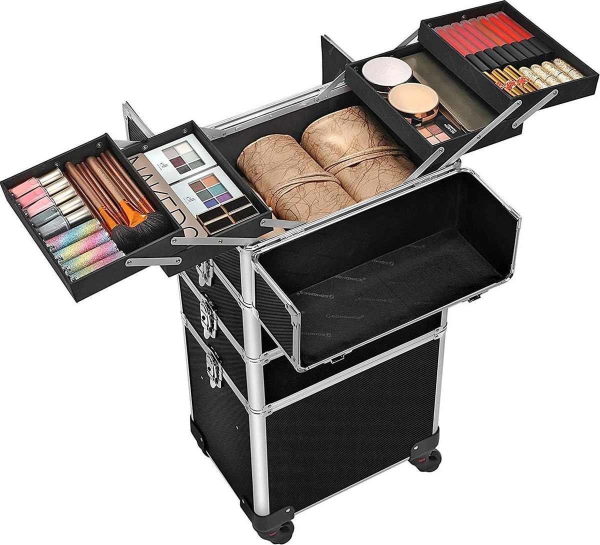 XXL PRO Visagie Beauty Case Koffer Trolley - Nagelkoffer Op Wielen Voor Makeup Of Cosmetica - Grote Uitklapbare Opbergsysteem Nagel Styliste Kapster - Zwart 5 XXL PRO Visagie Beauty Case Koffer Trolley - Nagelkoffer Op Wielen Voor Makeup Of Cosmetica - Grote Uitklapbare Opbergsysteem Nagel Styliste Kapster - Zwart - Afbeelding 3