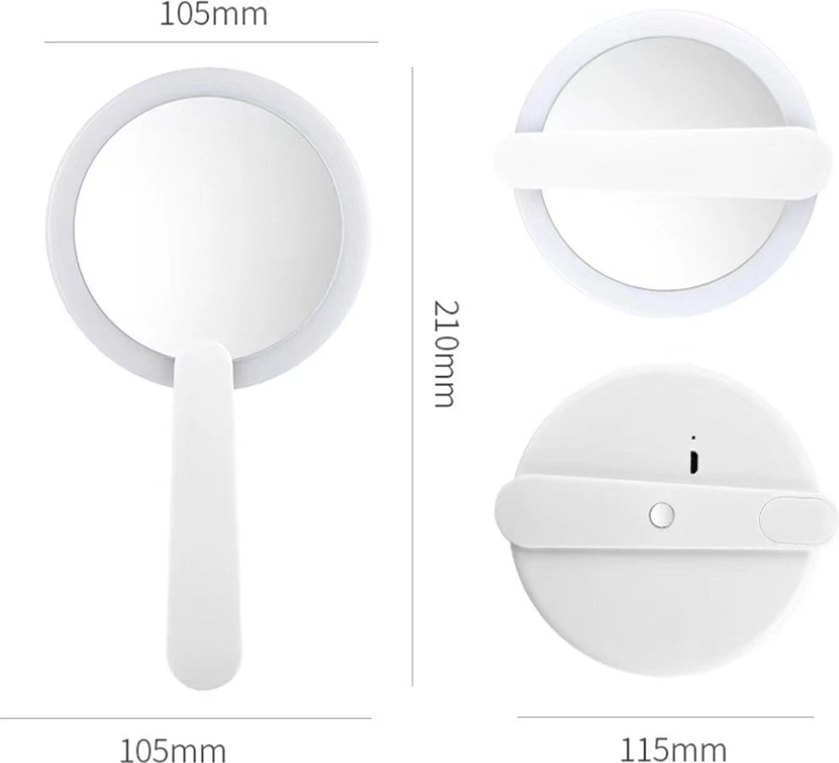 Merkloos Make Up Spiegel Met Led Verlichting - Verzorging Spiegel - Luxe Handspiegel - Zakspiegel - Sterke Handvat -Wit 8 Merkloos Make Up Spiegel Met Led Verlichting - Verzorging Spiegel - Luxe Handspiegel - Zakspiegel - Sterke Handvat -Wit - Afbeelding 6