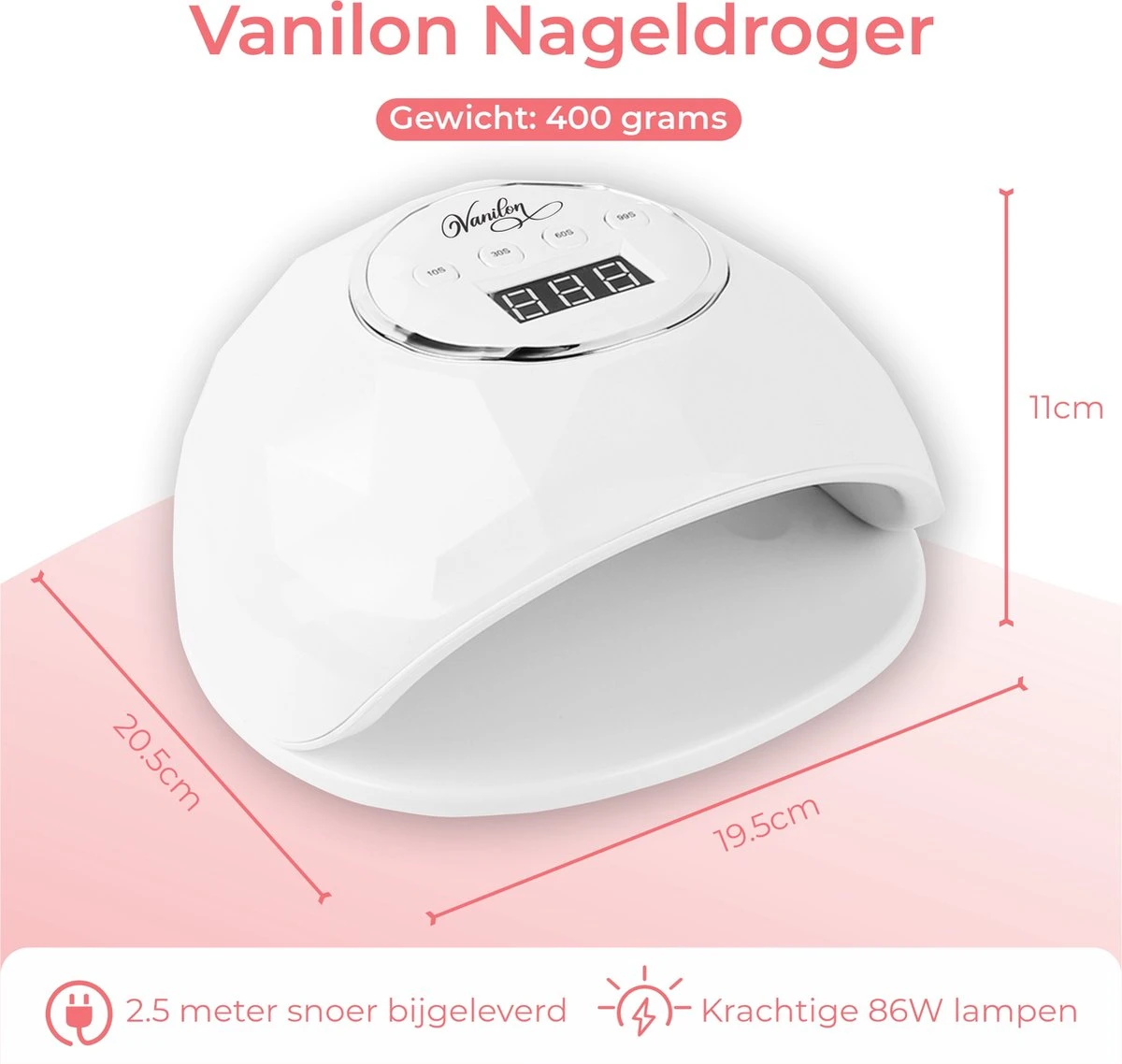 Vanilon UV Lamp Gelnagels - Gellak Nagel Droger - 86W LED - 2,5 Meter Snoer 10 Vanilon UV Lamp Gelnagels - Gellak Nagel Droger - 86W LED - 2,5 Meter Snoer - Afbeelding 8