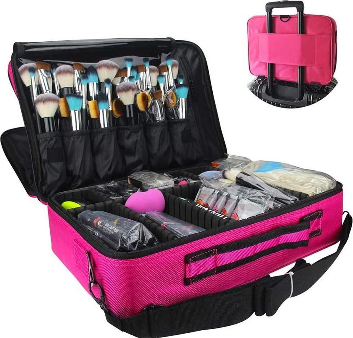 Cosmetica Koffer - Make-up Koffer Met Verstelbare Vakken - Visagie En Nagelstyliste Beauty Koffer - 40x30x14CM - Roze 6 Cosmetica Koffer - Make-up Koffer Met Verstelbare Vakken - Visagie En Nagelstyliste Beauty Koffer - 40x30x14CM - Roze - Afbeelding 4