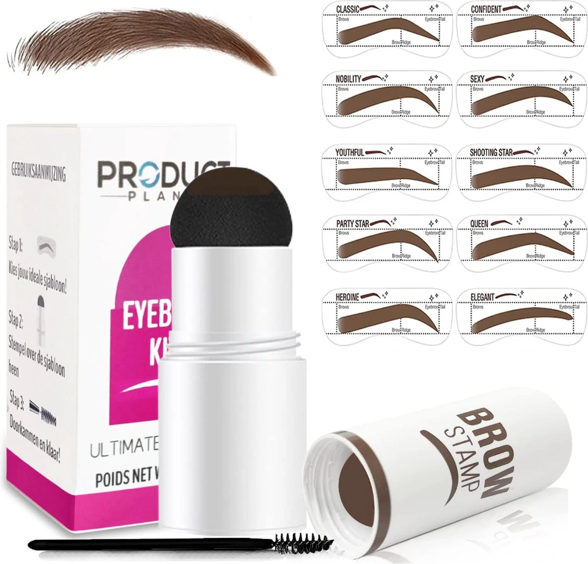 ProductPlanet Premium Wenkbrauw Stempel - Wenkbrauw Sjabloon - Wenkbrauwstempel - Brow Stamp - 10 Sjablonen - Borsteltje - Herbruikbaar - Waterdicht - Cadeau Voor Haar - Mediumbruin 3 ProductPlanet Premium Wenkbrauw Stempel - Wenkbrauw Sjabloon - Wenkbrauwstempel - Brow Stamp - 10 Sjablonen - Borsteltje - Herbruikbaar - Waterdicht - Cadeau Voor Haar - Mediumbruin