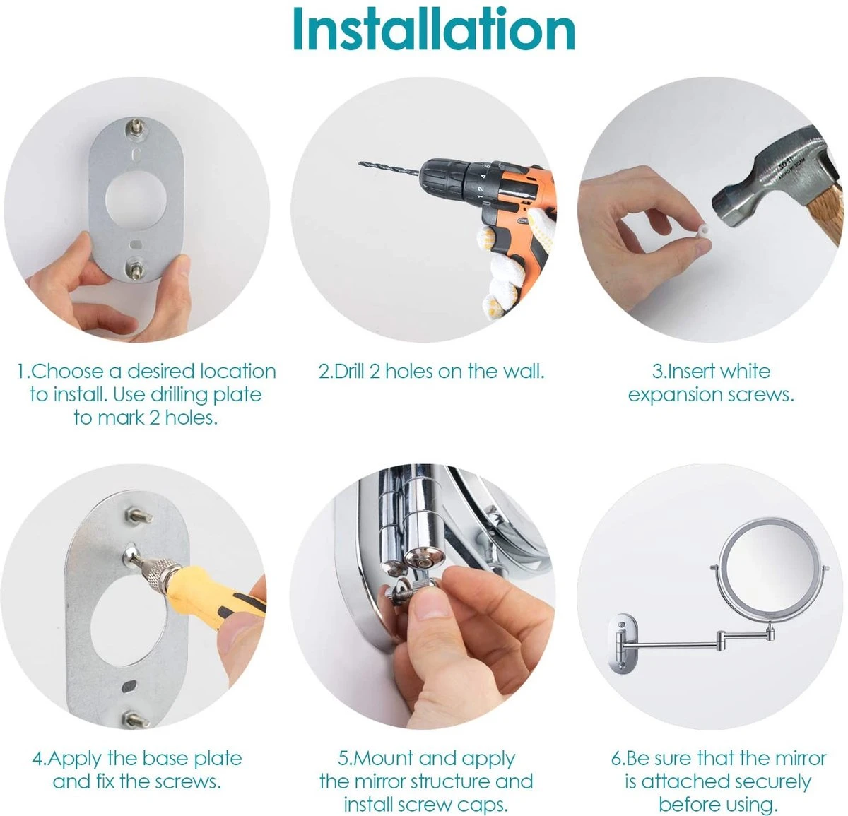 Auxmir Cosmetische Spiegel Met 1X / 10X Vergroting LED Verlichting, Dimbare Make-up Spiegel Met Touch Schakelaar USB Oplaadbare, Scheerspiegel 360 ° Draaibare Muurbeugel Voor Badkamer, Spa En Hotel 11 Auxmir Cosmetische Spiegel Met 1X / 10X Vergroting LED Verlichting, Dimbare Make-up Spiegel Met Touch Schakelaar USB Oplaadbare, Scheerspiegel 360 ° Draaibare Muurbeugel Voor Badkamer, Spa En Hotel - Afbeelding 9