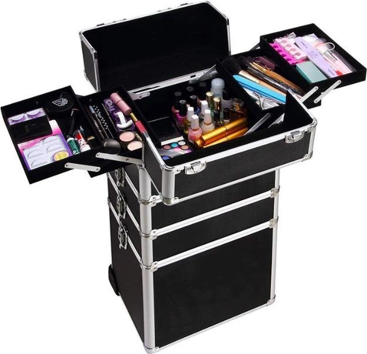 VDD Aluminium Visagie Kappers Koffer Trolley - Make-up Schmink Nagel Koffer Trolley - Zwart 7 VDD Aluminium Visagie Kappers Koffer Trolley - Make-up Schmink Nagel Koffer Trolley - Zwart - Afbeelding 5
