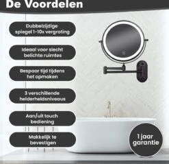 Make Up - Spiegel - Led Verlichting - 10X Vergroting - 3 Lichtstanden - Wandspiegel Rond - Badkamer - Mat Zwart - Draadloos -Cosmeticawinkel 1200x1160 4