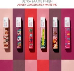 Maybelline Superstay Langhoudende Lippenstift - Matte Ink X Ashley Longshore - 95 Visionary - Paars - Limited Edition -Cosmeticawinkel 1200x1163