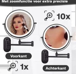 Make Up - Spiegel - Led Verlichting - 10X Vergroting - 3 Lichtstanden - Wandspiegel Rond - Badkamer - Mat Zwart - Draadloos -Cosmeticawinkel 1200x1165 20