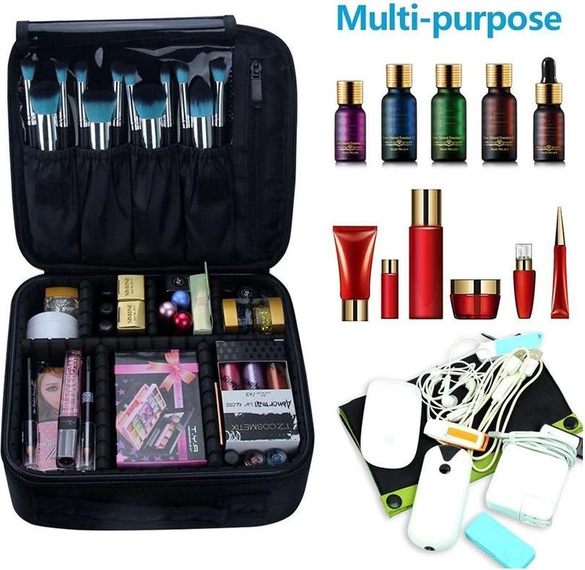 Cosmetica Koffer - Make-up Koffer Met Verstelbare Vakken - Visagie En Nagelstyliste Beauty Koffer - 26x23x9CM 4 Cosmetica Koffer - Make-up Koffer Met Verstelbare Vakken - Visagie En Nagelstyliste Beauty Koffer - 26x23x9CM - Afbeelding 2
