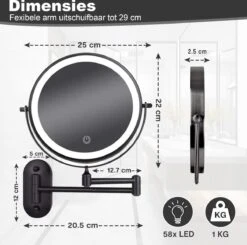 Make Up - Spiegel - Led Verlichting - 10X Vergroting - 3 Lichtstanden - Wandspiegel Rond - Badkamer - Mat Zwart - Draadloos -Cosmeticawinkel 1200x1188 6