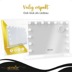 Novalie Hollywood Spiegel Met Verlichting - 65 Cm X 50 Cm - Make Up Spiegel Met Led Lampen – Visagie – Dimbaar / 3 Lichtstanden – Voor Hem / Haar Cadeau – 10x Vergroting – Met Tru-Daylight Verlichting – Wit -Cosmeticawinkel 1200x1200 1001