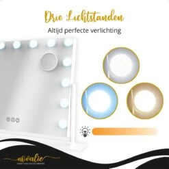 Novalie Hollywood Spiegel Met Verlichting - 65 Cm X 50 Cm - Make Up Spiegel Met Led Lampen – Visagie – Dimbaar / 3 Lichtstanden – Voor Hem / Haar Cadeau – 10x Vergroting – Met Tru-Daylight Verlichting – Wit -Cosmeticawinkel 1200x1200 1007