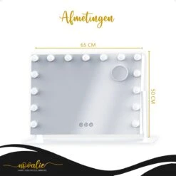 Novalie Hollywood Spiegel Met Verlichting - 65 Cm X 50 Cm - Make Up Spiegel Met Led Lampen – Visagie – Dimbaar / 3 Lichtstanden – Voor Hem / Haar Cadeau – 10x Vergroting – Met Tru-Daylight Verlichting – Wit -Cosmeticawinkel 1200x1200 1008