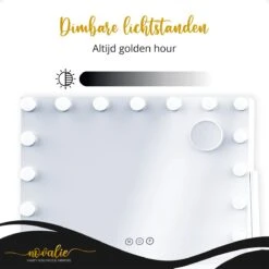 Novalie Hollywood Spiegel Met Verlichting - 65 Cm X 50 Cm - Make Up Spiegel Met Led Lampen – Visagie – Dimbaar / 3 Lichtstanden – Voor Hem / Haar Cadeau – 10x Vergroting – Met Tru-Daylight Verlichting – Wit -Cosmeticawinkel 1200x1200 1011