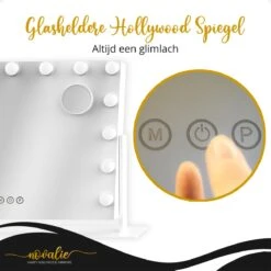 Novalie Hollywood Spiegel Met Verlichting - 65 Cm X 50 Cm - Make Up Spiegel Met Led Lampen – Visagie – Dimbaar / 3 Lichtstanden – Voor Hem / Haar Cadeau – 10x Vergroting – Met Tru-Daylight Verlichting – Wit -Cosmeticawinkel 1200x1200 1012