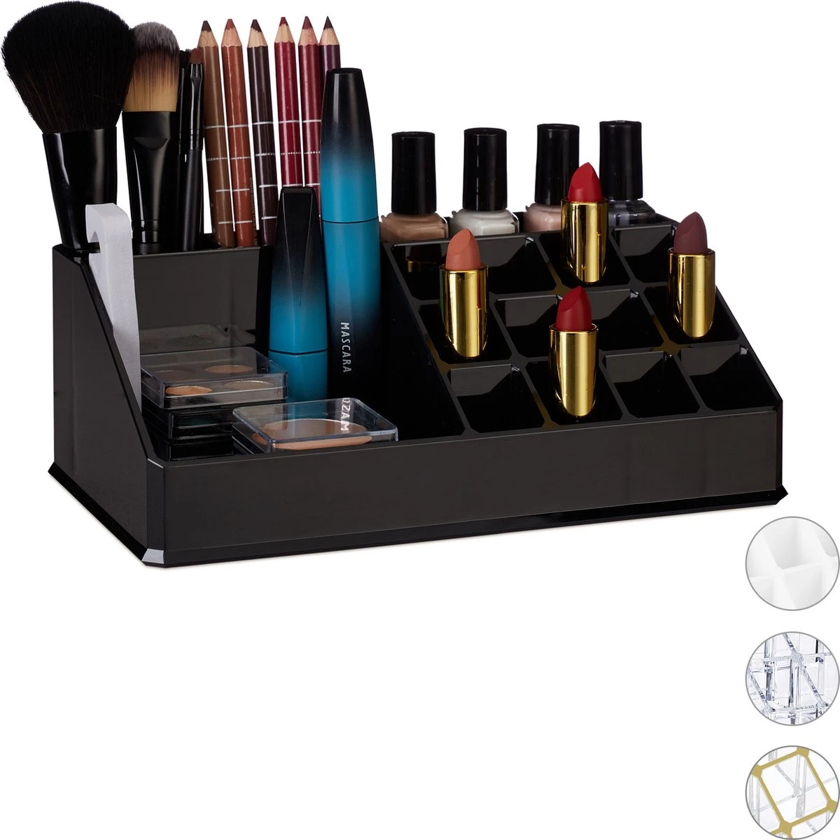 Relaxdays Cosmetica Organizer - Cosmeticahouder - Make Up Toren - Doorzichtig - 16 Vakken - Zwart 3 Relaxdays Cosmetica Organizer - Cosmeticahouder - Make Up Toren - Doorzichtig - 16 Vakken - Zwart