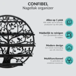 Confibel Nagellak Houder - Nagellak Flesjes Organizer - Essentiële Oliën Organizer - Rek Voor Flesjes - Wanddecoratie - Zwart -Cosmeticawinkel 1200x1200 1031