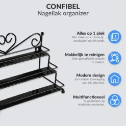 Confibel Nagellak Organizer - Nagellak Flesjes Houder - Essentiële Oliën Organizer - Rek Voor Flesjes - Wanddecoratie - Zwart -Cosmeticawinkel 1200x1200 1066