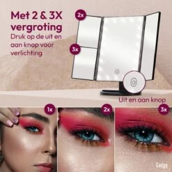Gadgy Make Up Spiegel – Spiegel Verlichting – Moederdag Cadeautje - Cosmetica Spiegel - Scheerspiegel - Staand Met 2 Vergrootspiegels - Op Batterijen Of USB (kabel Incl) -Cosmeticawinkel 1200x1200 1077