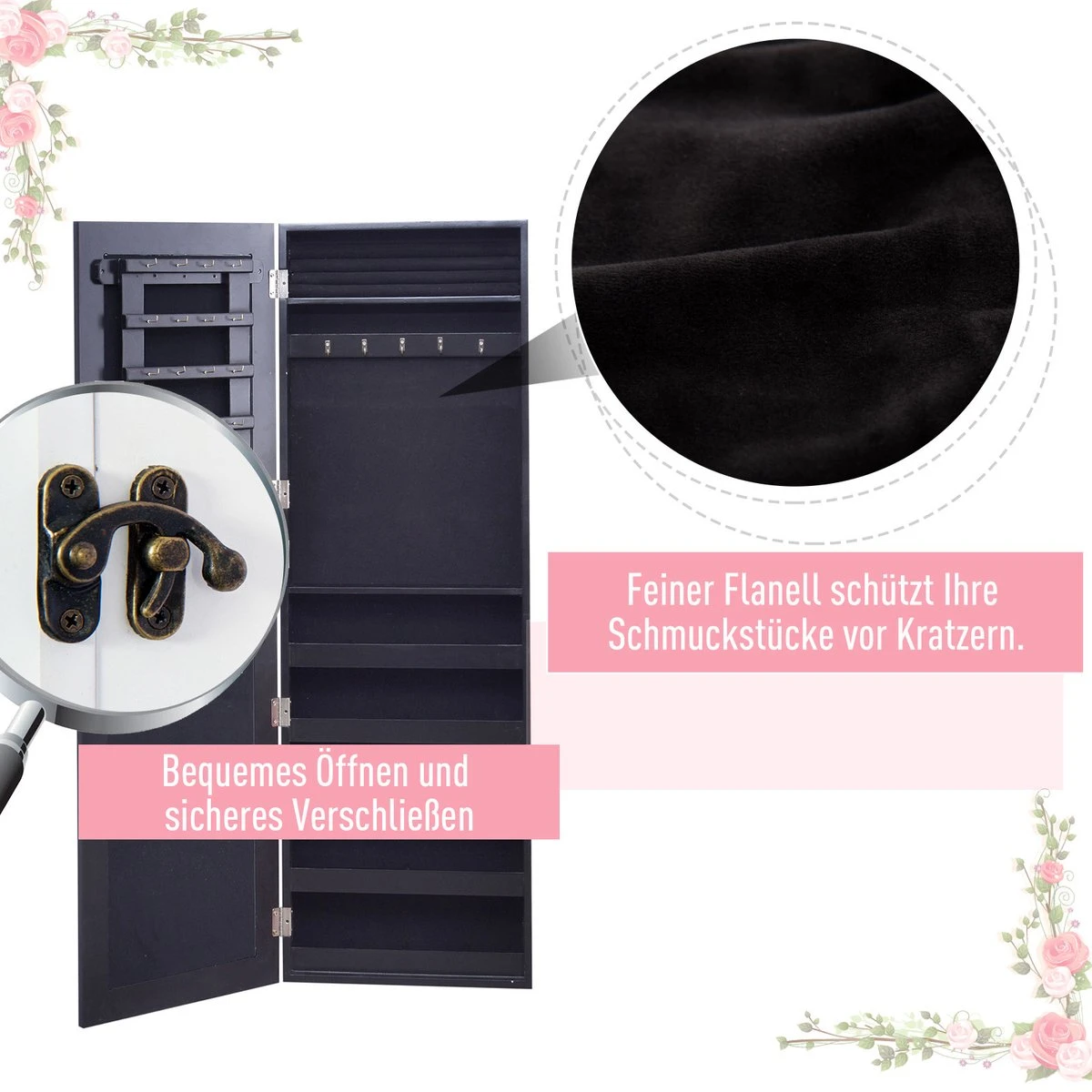 HOMCOM 2-in-1 Sieradenkast Wandspiegel Spiegelkast Sieraden Ladekast Spiegel 833-102WT 11 HOMCOM 2-in-1 Sieradenkast Wandspiegel Spiegelkast Sieraden Ladekast Spiegel 833-102WT - Afbeelding 9