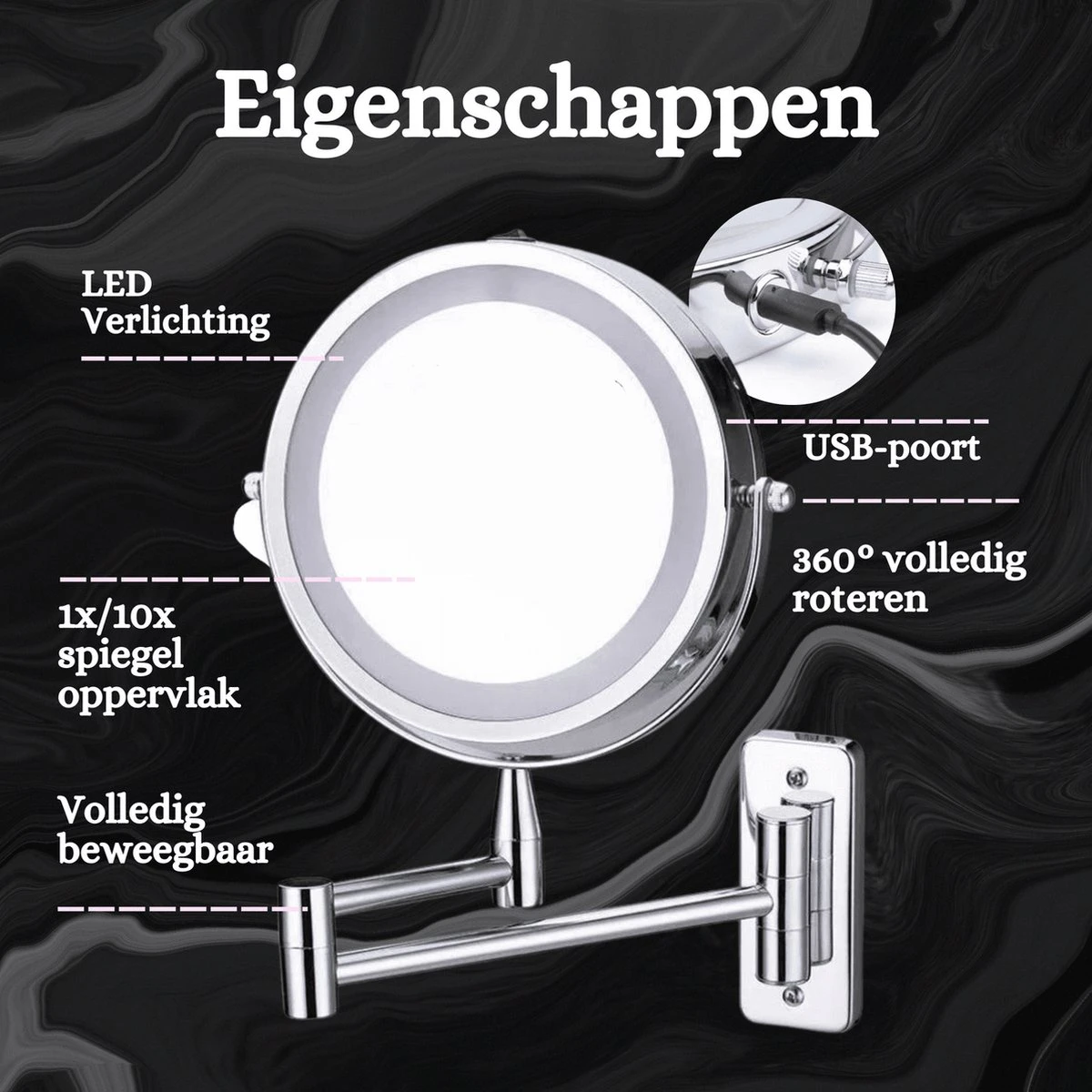 Best’Livin Led Spiegel - Badkamer - Hollywood - Visagie - Spiegellamp - Spiegelverlichting - Slimme Lampen - Oplaadbaar 5 Best’Livin Led Spiegel - Badkamer - Hollywood - Visagie - Spiegellamp - Spiegelverlichting - Slimme Lampen - Oplaadbaar - Afbeelding 3
