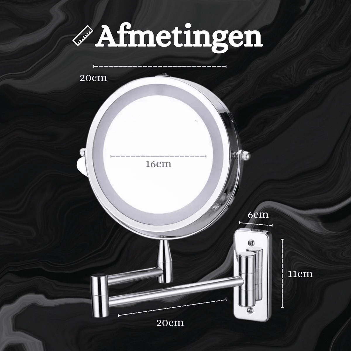 Best’Livin Led Spiegel - Badkamer - Hollywood - Visagie - Spiegellamp - Spiegelverlichting - Slimme Lampen - Oplaadbaar 9 Best’Livin Led Spiegel - Badkamer - Hollywood - Visagie - Spiegellamp - Spiegelverlichting - Slimme Lampen - Oplaadbaar - Afbeelding 7