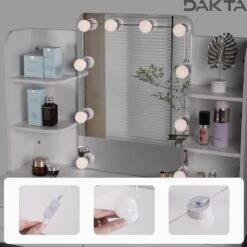 Dakta ® Luxe Make-Up Tafel Met Spiegel Met Verlichting | 2 Lades | Wit En Goud | Kaptafel -Cosmeticawinkel 1200x1200 1140