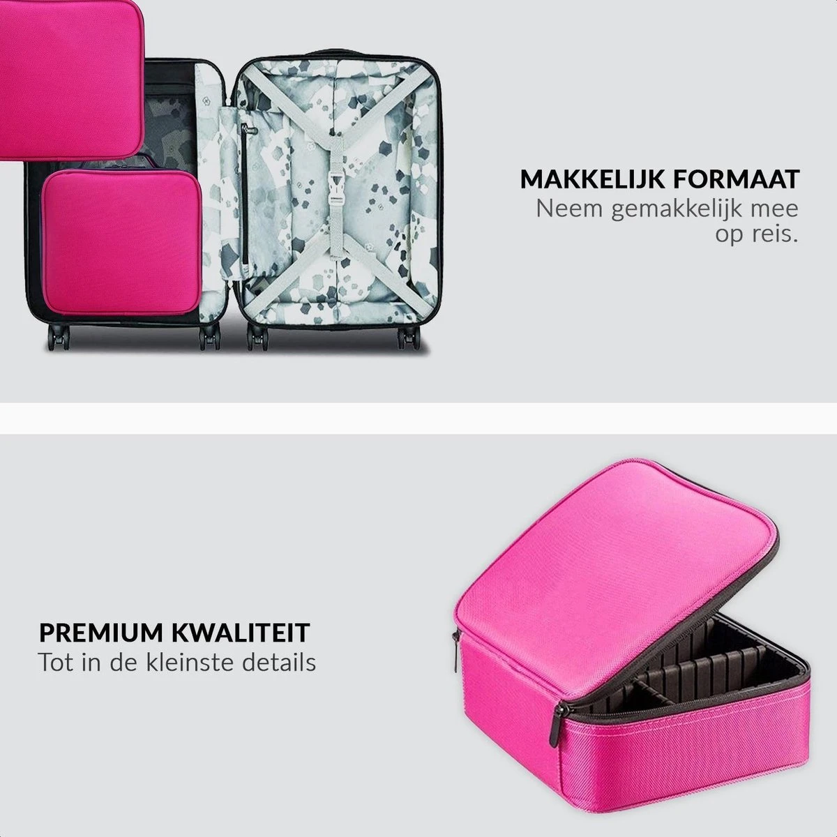 Cosmetica Koffer - Make-up Koffer Met Verstelbare Vakken - Visagie En Nagelstyliste Beauty Koffer - 26x23x9CM - Roze 9 Cosmetica Koffer - Make-up Koffer Met Verstelbare Vakken - Visagie En Nagelstyliste Beauty Koffer - 26x23x9CM - Roze - Afbeelding 7