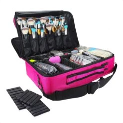 Cosmetica Koffer - Make-up Koffer Met Verstelbare Vakken - Visagie En Nagelstyliste Beauty Koffer - 40x30x14CM - Roze