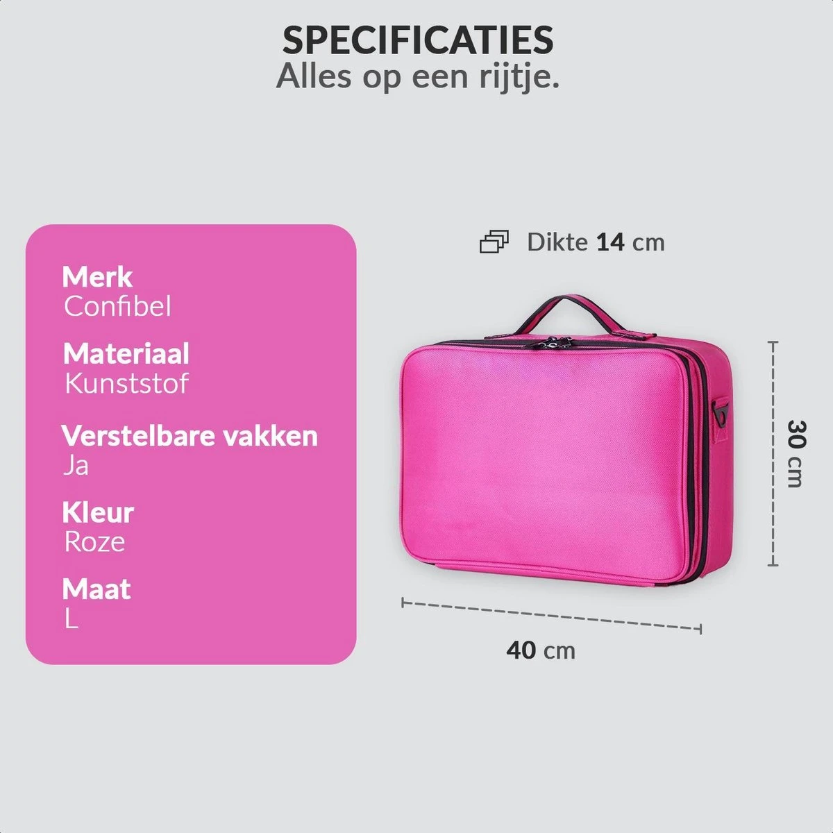 Cosmetica Koffer - Make-up Koffer Met Verstelbare Vakken - Visagie En Nagelstyliste Beauty Koffer - 40x30x14CM - Roze 8 Cosmetica Koffer - Make-up Koffer Met Verstelbare Vakken - Visagie En Nagelstyliste Beauty Koffer - 40x30x14CM - Roze - Afbeelding 6