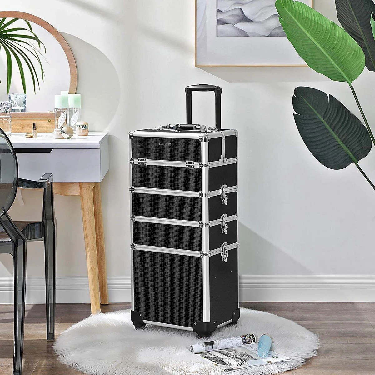 XXL PRO Visagie Beauty Case Koffer Trolley - Nagelkoffer Op Wielen Voor Makeup Of Cosmetica - Grote Uitklapbare Opbergsysteem Nagel Styliste Kapster - Zwart 6 XXL PRO Visagie Beauty Case Koffer Trolley - Nagelkoffer Op Wielen Voor Makeup Of Cosmetica - Grote Uitklapbare Opbergsysteem Nagel Styliste Kapster - Zwart - Afbeelding 4