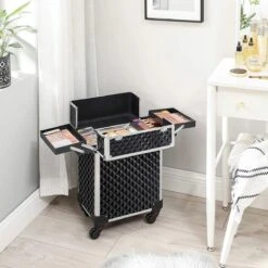 Cosmetische Koffer, Trolley, Make-up Case Met Handvat, 4 Universele Wielen, 4 Uitschuifbare Dienbladen, Make-up Tas, Voor Reizen, Zwart -Cosmeticawinkel 1200x1200 1264