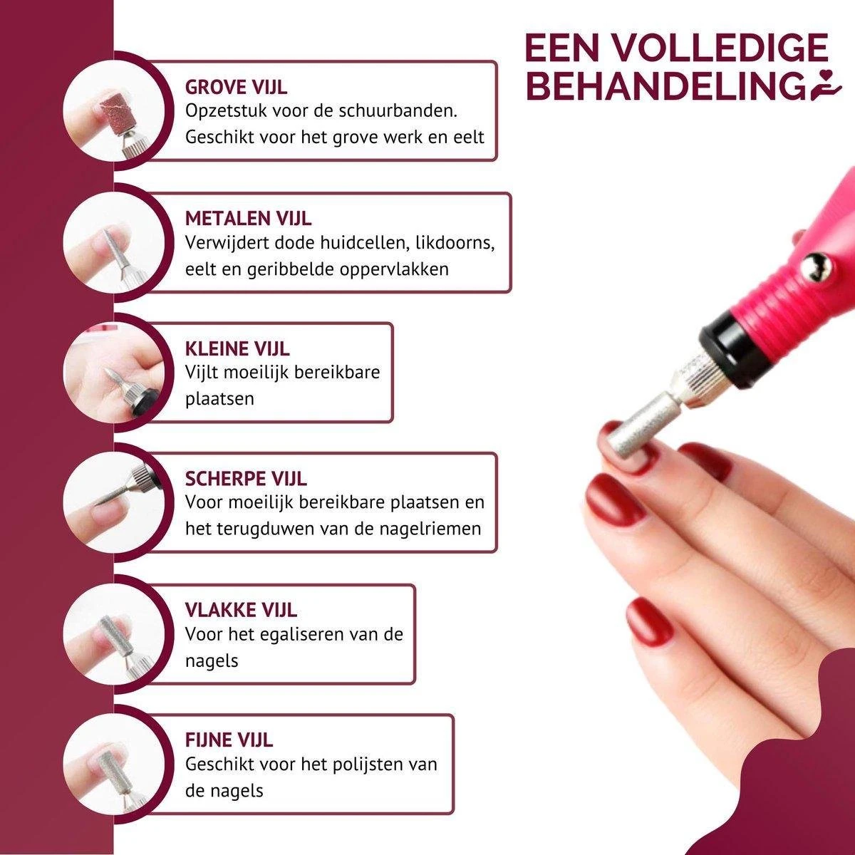 Royala - Manicure & Pedicure Set Elektrische Nagelvijl Nagelfrees - Nail Drill - Geschikt Voor Natuurlijke Nagels - Nepnagels - Gellak - Gelnagels - Acrylnagels - 6 Opzetstukken - Rood 8 Royala - Manicure & Pedicure Set Elektrische Nagelvijl Nagelfrees - Nail Drill - Geschikt Voor Natuurlijke Nagels - Nepnagels - Gellak - Gelnagels - Acrylnagels - 6 Opzetstukken - Rood - Afbeelding 6