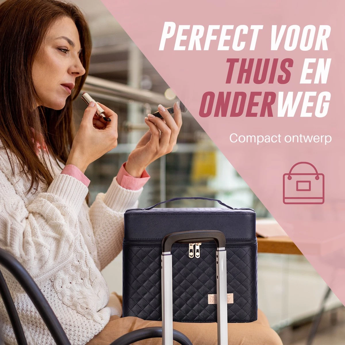 Make Up Koffer En Organizer - Beautycase Met Spiegel - Dames - Cosmetica En Visagie - Zwart 4 Make Up Koffer En Organizer - Beautycase Met Spiegel - Dames - Cosmetica En Visagie - Zwart - Afbeelding 2