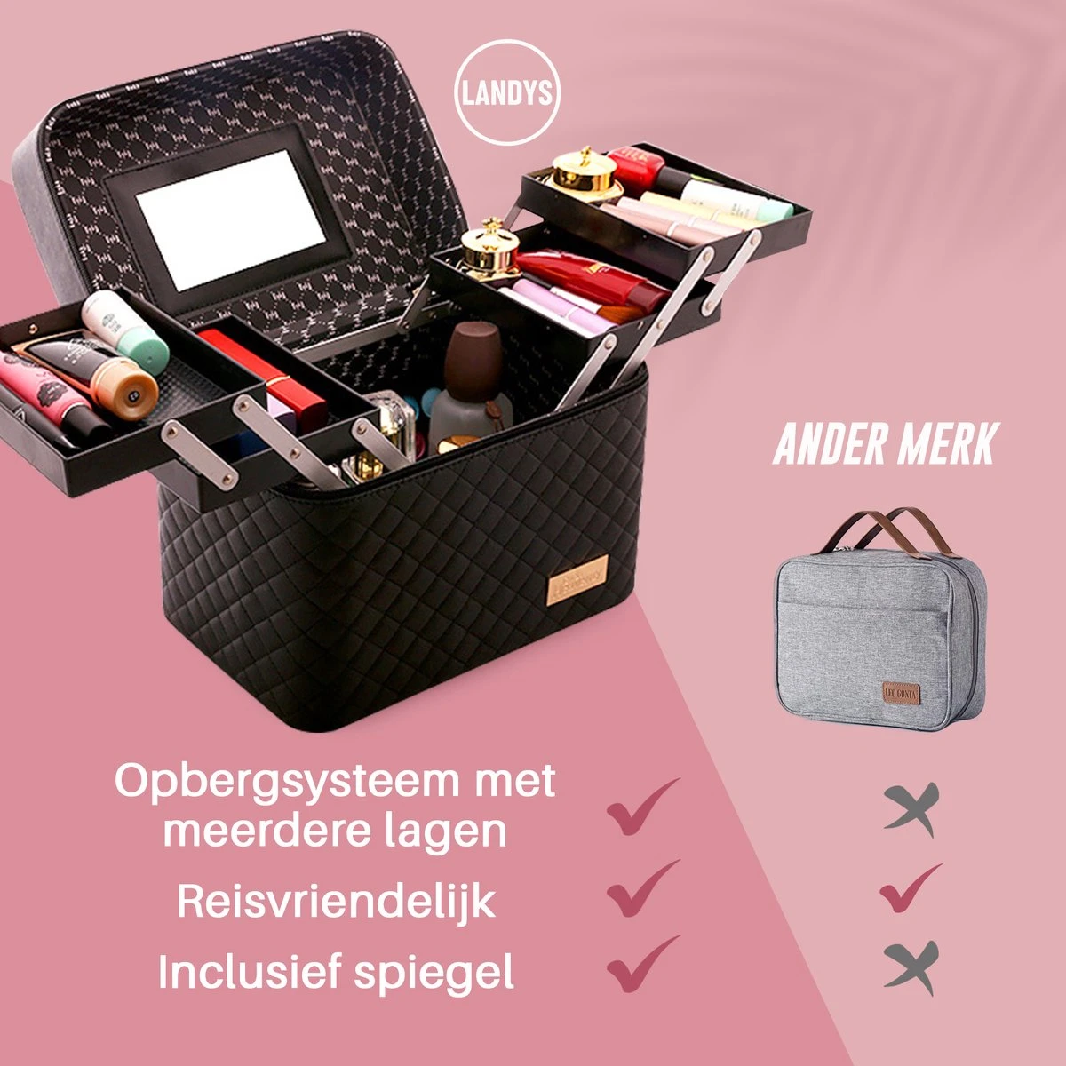 Make Up Koffer En Organizer - Beautycase Met Spiegel - Dames - Cosmetica En Visagie - Zwart 6 Make Up Koffer En Organizer - Beautycase Met Spiegel - Dames - Cosmetica En Visagie - Zwart - Afbeelding 4