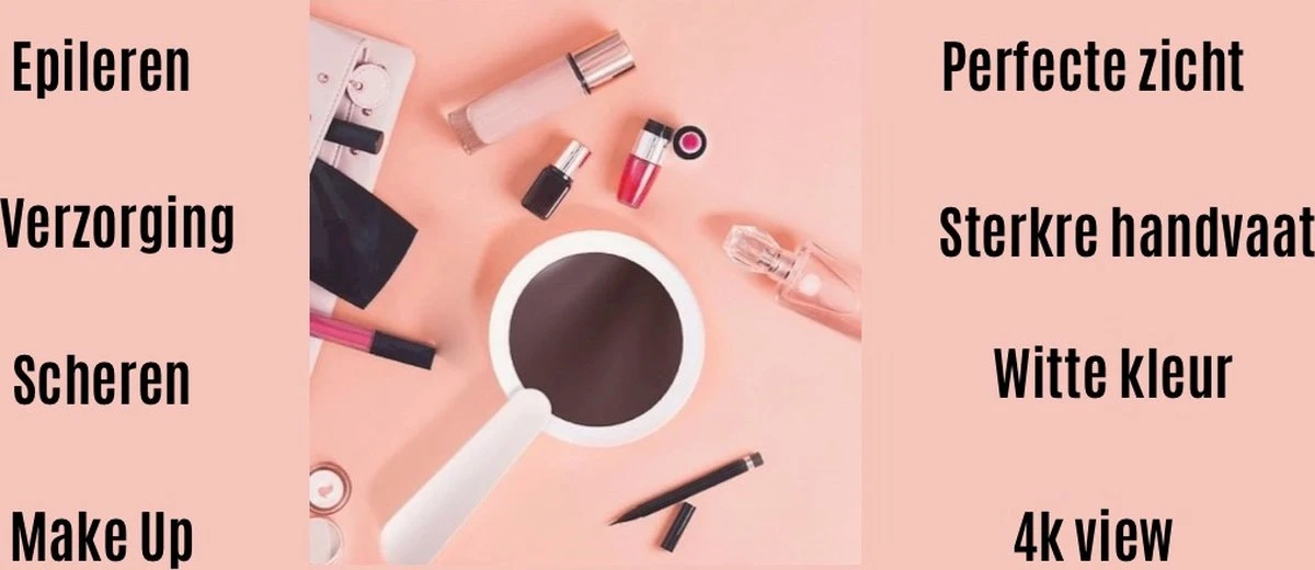 Merkloos Make Up Spiegel Met Led Verlichting - Verzorging Spiegel - Luxe Handspiegel - Zakspiegel - Sterke Handvat -Wit 6 Merkloos Make Up Spiegel Met Led Verlichting - Verzorging Spiegel - Luxe Handspiegel - Zakspiegel - Sterke Handvat -Wit - Afbeelding 4