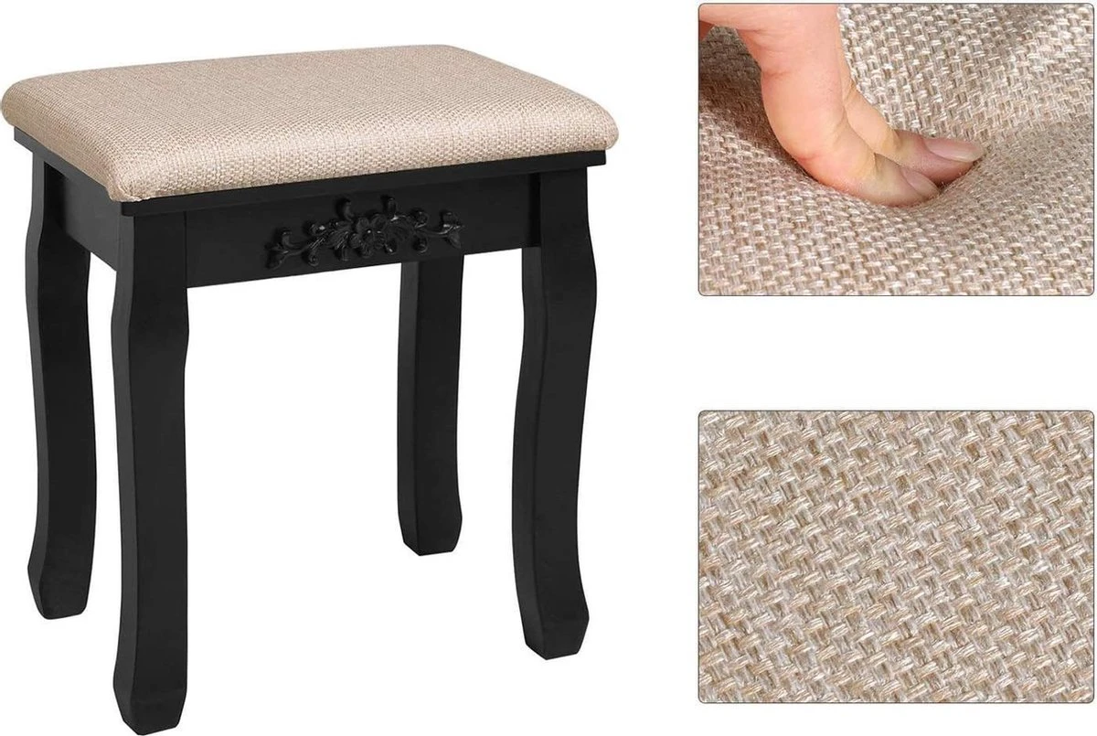 Merkloos Kaptafel, Kaptafel Met Grote Spiegel Zonder Frame, Toilettafel, Kaptafel, Voor Make-up, Gewatteerde Kruk, 5 Laden, Verplaatsbare Opbergdoos, Zwart RDT25BK 5 Merkloos Kaptafel, Kaptafel Met Grote Spiegel Zonder Frame, Toilettafel, Kaptafel, Voor Make-up, Gewatteerde Kruk, 5 Laden, Verplaatsbare Opbergdoos, Zwart RDT25BK - Afbeelding 3