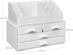 Nancy's Cutler Make-Up Organizer - Make-Up Opslag - 4 Lades - Open Vakken - Wit - Acryl - 24 X 13.5 X 18.5 Cm -Cosmeticawinkel 1200x893