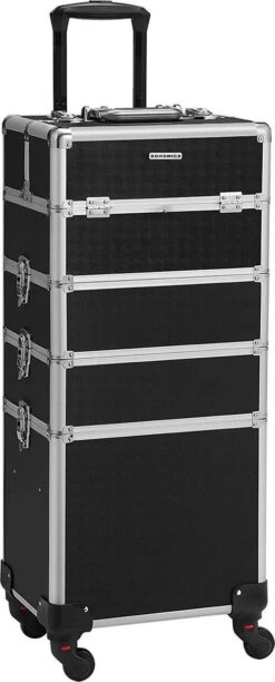 XXL PRO Visagie Beauty Case Koffer Trolley - Nagelkoffer Op Wielen Voor Makeup Of Cosmetica - Grote Uitklapbare Opbergsysteem Nagel Styliste Kapster - Zwart