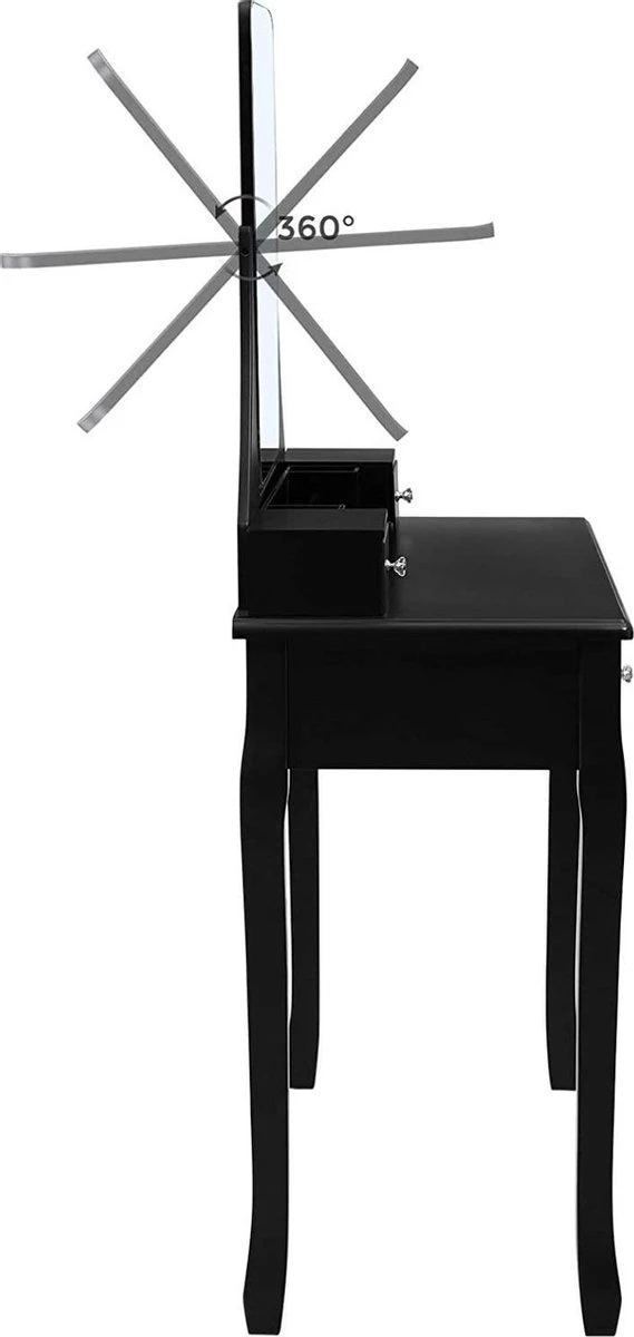 Merkloos Kaptafel, Kaptafel Met Grote Spiegel Zonder Frame, Toilettafel, Kaptafel, Voor Make-up, Gewatteerde Kruk, 5 Laden, Verplaatsbare Opbergdoos, Zwart RDT25BK 6 Merkloos Kaptafel, Kaptafel Met Grote Spiegel Zonder Frame, Toilettafel, Kaptafel, Voor Make-up, Gewatteerde Kruk, 5 Laden, Verplaatsbare Opbergdoos, Zwart RDT25BK - Afbeelding 4