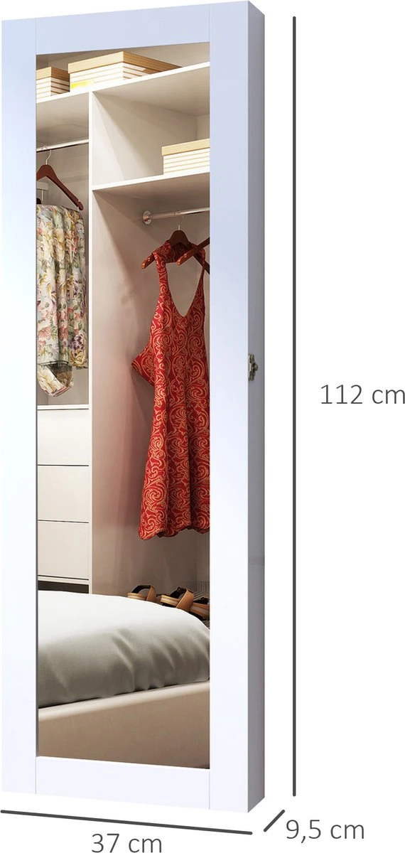 HOMCOM 2-in-1 Sieradenkast Wandspiegel Spiegelkast Sieraden Ladekast Spiegel 833-102WT 4 HOMCOM 2-in-1 Sieradenkast Wandspiegel Spiegelkast Sieraden Ladekast Spiegel 833-102WT - Afbeelding 2