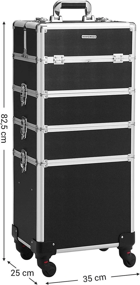 XXL PRO Visagie Beauty Case Koffer Trolley - Nagelkoffer Op Wielen Voor Makeup Of Cosmetica - Grote Uitklapbare Opbergsysteem Nagel Styliste Kapster - Zwart 11 XXL PRO Visagie Beauty Case Koffer Trolley - Nagelkoffer Op Wielen Voor Makeup Of Cosmetica - Grote Uitklapbare Opbergsysteem Nagel Styliste Kapster - Zwart - Afbeelding 9